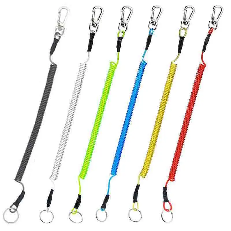 1.2m Max Stretch Plastic Spring Elastic Rope Anti-lost Phone Keychain Secure Lock Tackle Portable Fishing Lanyards For Climbing