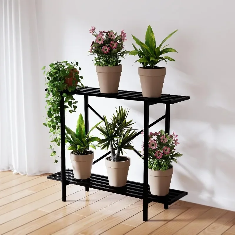 2 Tier Metal Sturdy Heavy Plant Stand, Narrow Plant Stand Indoor and Outdoor, L35.43 x W10.3 x H27.5 inch, 440 LBS