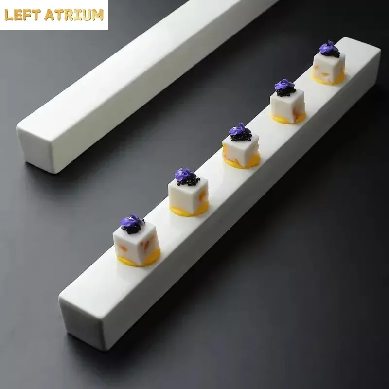 Pure White Ceramic Long Strip Plate Square Dessert Plate Sushi Plates Snack Plates Molecular Cuisine Specialty Tableware