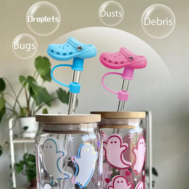 1pcs Cartoon Straw Covers for Stanley Cups Reusable Cute Slippers 10mm Silicone Straw Dust Plug 30/40oz Water Cup Accessories