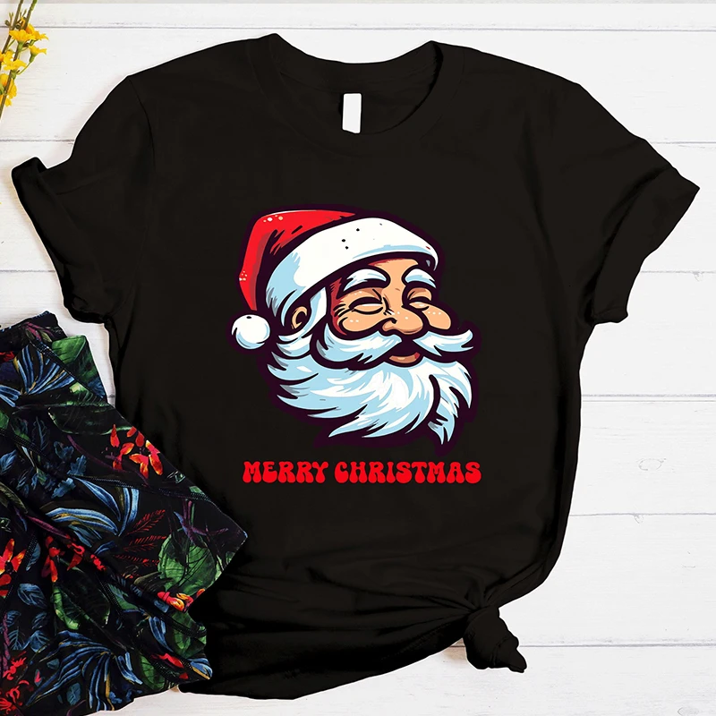 Camisetas divertidas Y2k para mujer, Camiseta estampada de algodón con cuello redondo, camiseta de Feliz Navidad para vacaciones, moda Kawaii, Tops para mujer