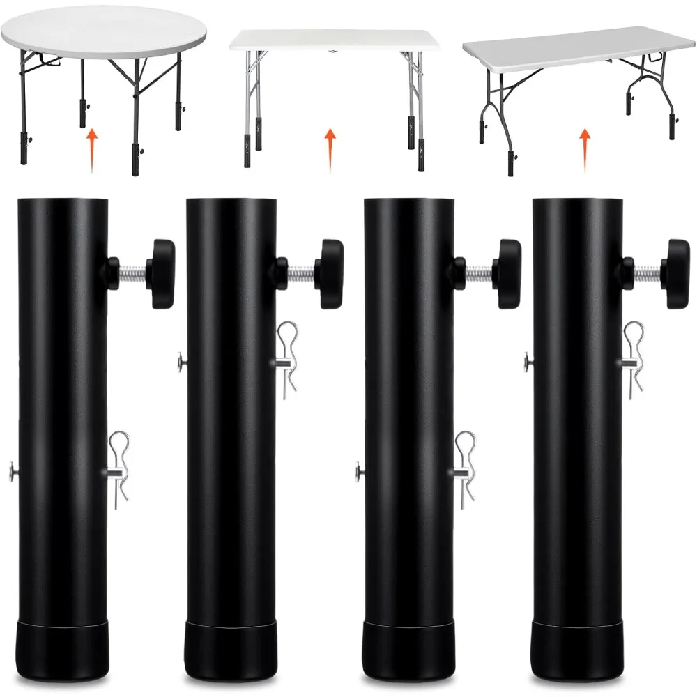 

Комплект из 4 сверхпрочных стальных удлинителей для ножек стола — регулируемые по высоте стойки (3,6 дюйма/5,2 дюйма) для складных столов, нержавеющих и противоскользящих