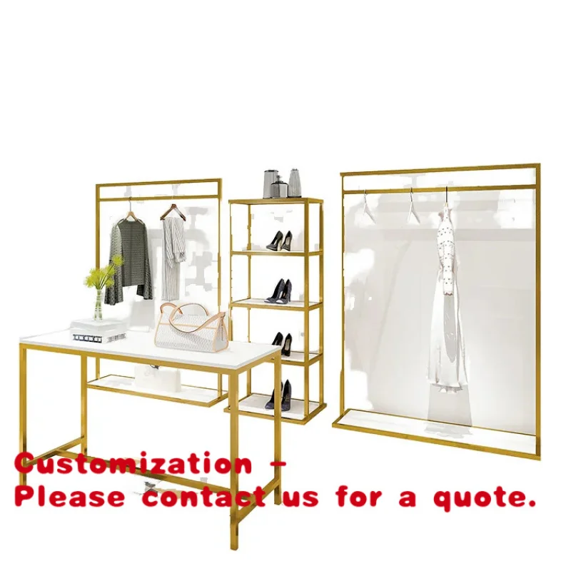 

Customize.Texture Simple Design Set Stainless Steel Gold Color Set Clothes Display Rack Stand Lovely Vintage Shop