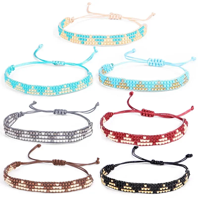 Rice bead bracelet Splicing figure Hand weaving Adjustable Bohemia Retro Tidal current Female Simplicity Beaded bracelet