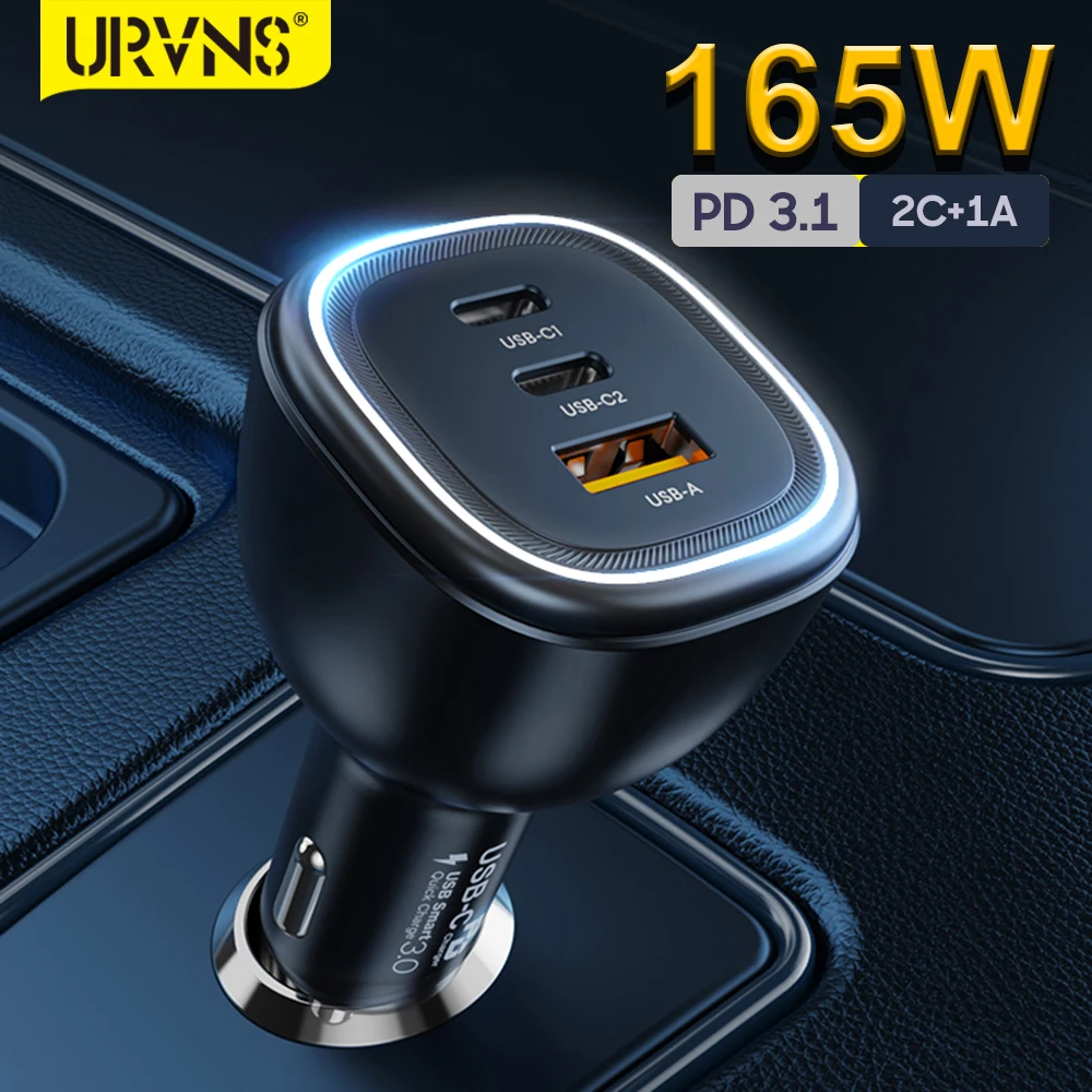 URVNS 165W USB C Car Charger Adapter PD3.1 140W/PD3.0 100W PPS45W QC5+ Super Fast Charging for Samsung Galaxy MacBook Pro iPhone