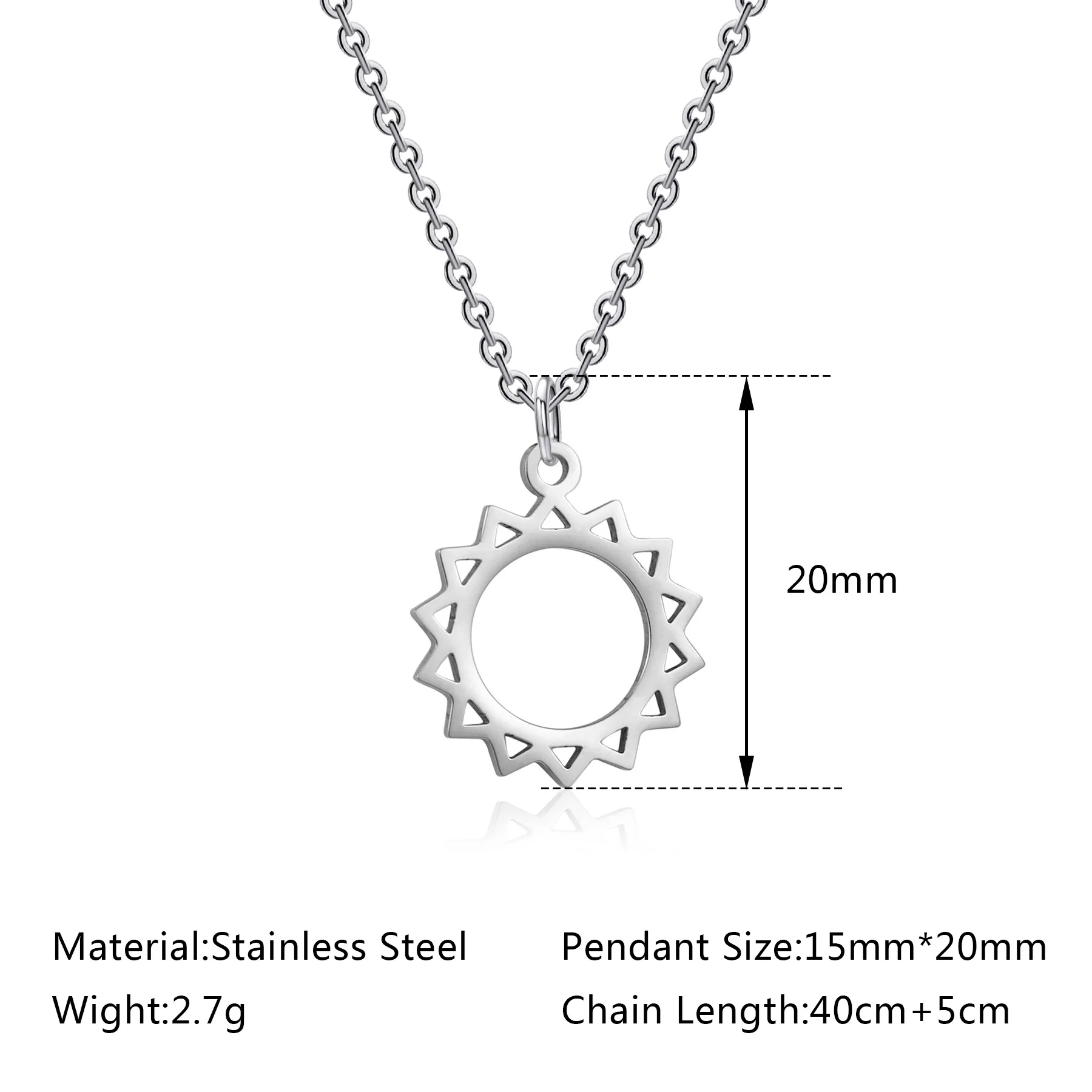 5PCS Stainless Steel Golden Casting Sun Pendant Necklace Waterproof Simple Fashion Metal Texture Trendy Jewelry for Woman Gift