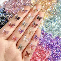 3D Resin 8-Color Transparent Gradient Butterfly Nail Charms Glossy Butterfly Nail Art Decoration Accessories for Manicure DIY