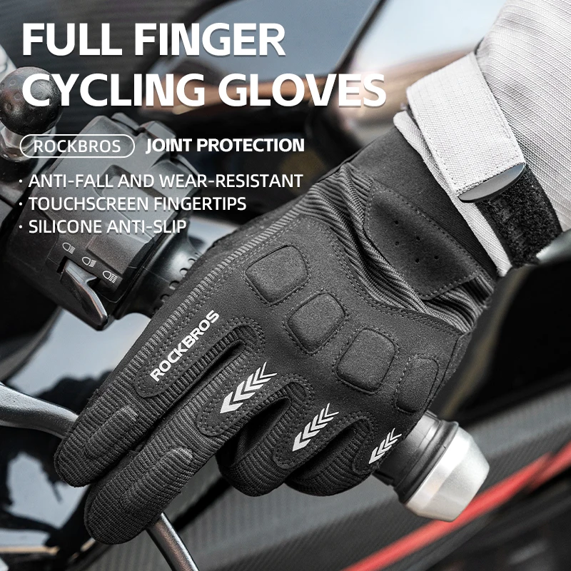 ROCKBROS Cycling Gloves Full Finger Gloves Breathable Anti-slip Palm Touch Screen Gloves Men Outdoor Sports Motorcycle Gloves