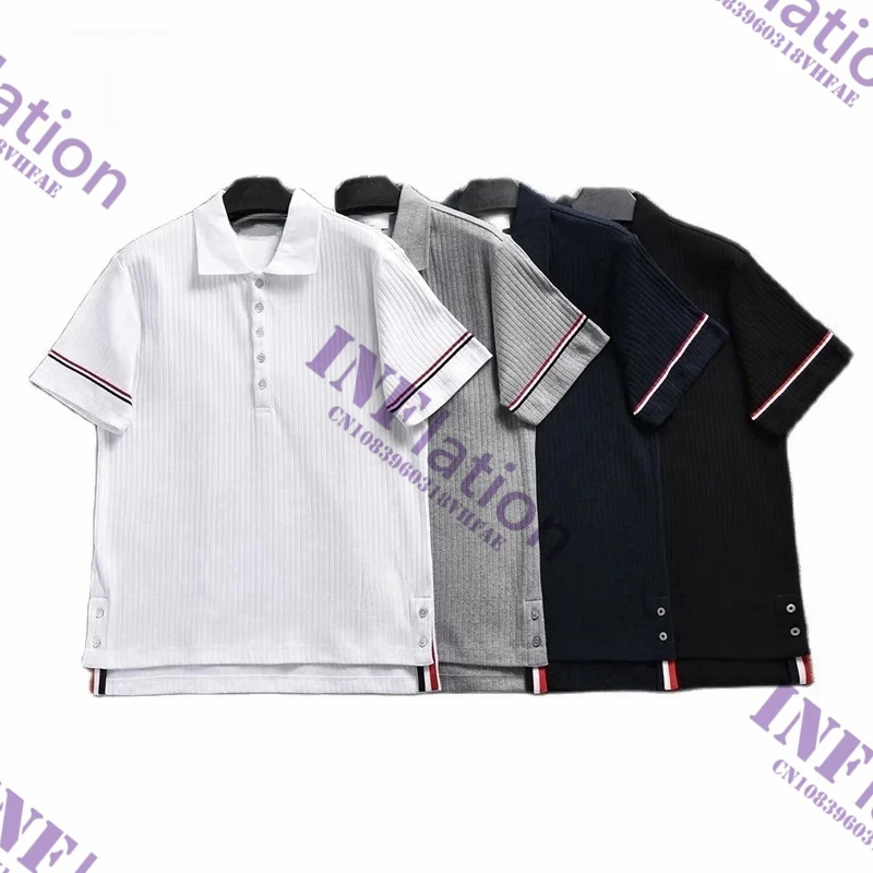 

Men's striped cotton summer POLO lapel short-sleeved T-shirt casual trend couple wear tide half-sleeve four-bar