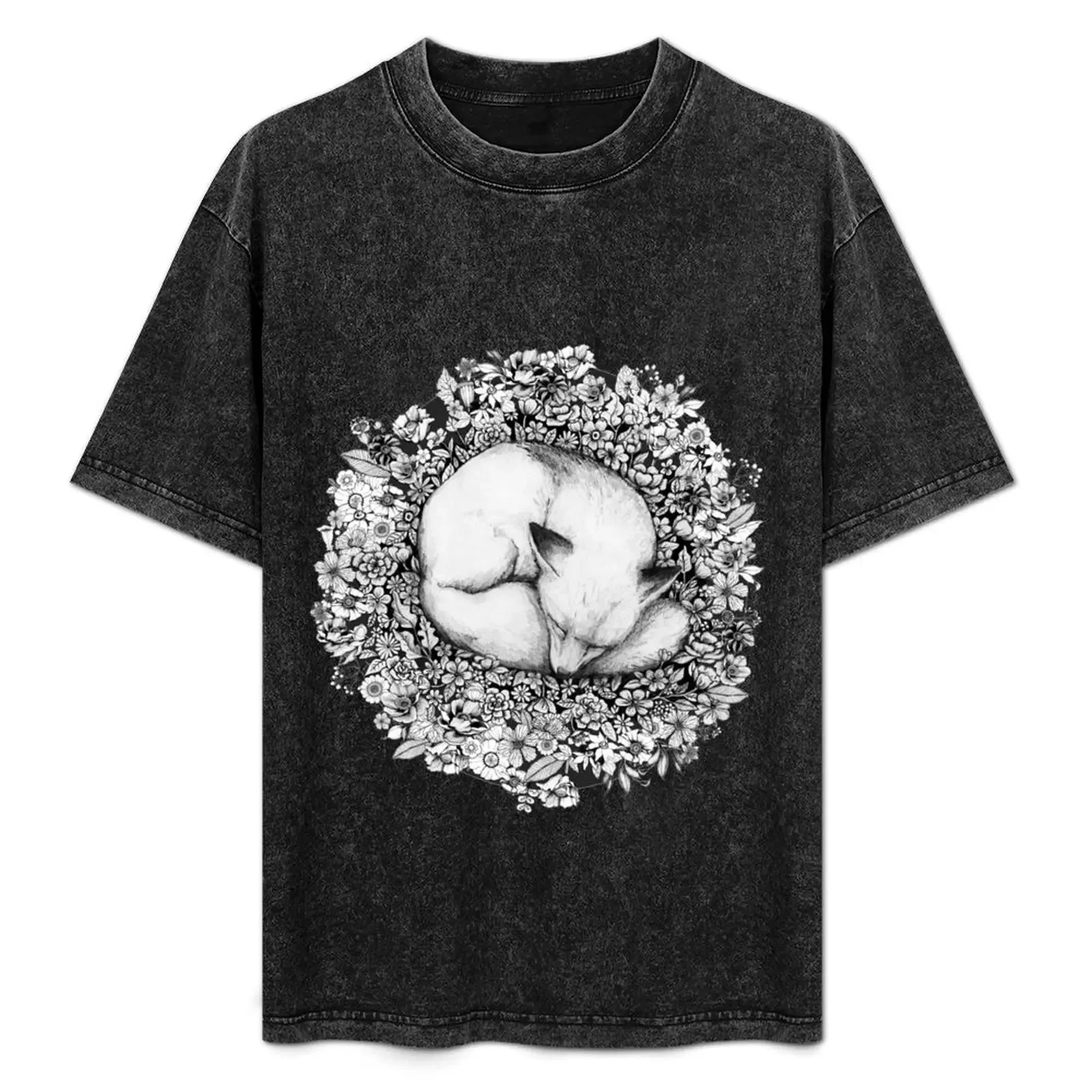 

Fox Sleeping in Flowers T-Shirt Sweat Resistant Workout Tee Shirt