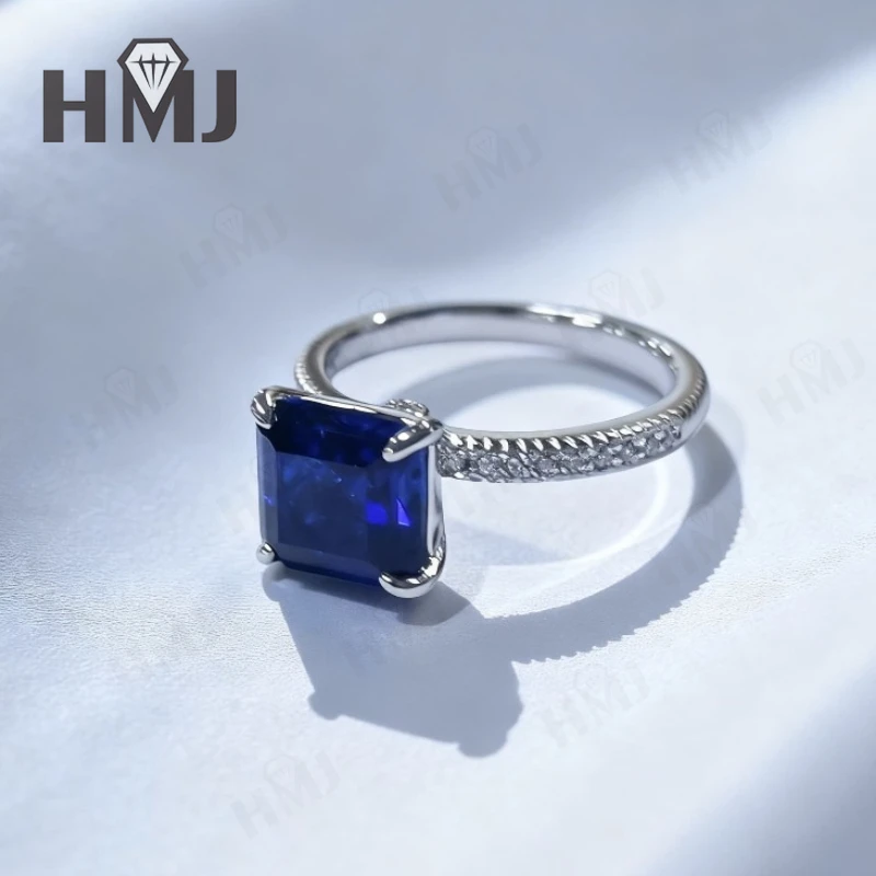 Lab Grown Gemstone Ring with Asscher Cut Ruby Sapphire Zambian Padparadscha 925 Silver As Anniversary Gift Christmas Party