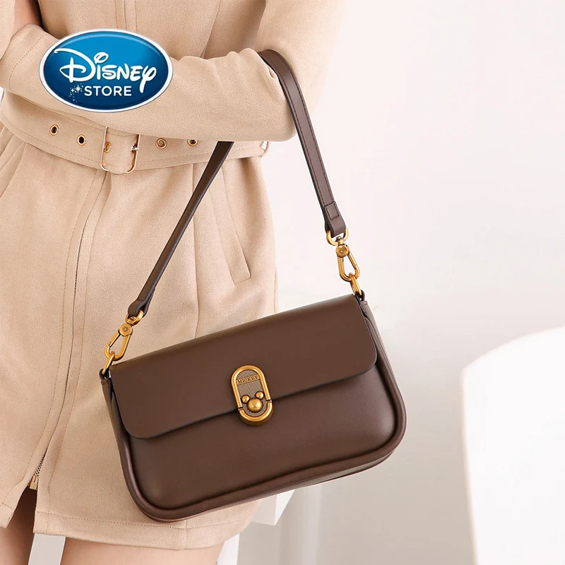 Disney Solid Color Mickey Underarm Bag Elegant Personalized Women PU Leather Shoulder Bag Commuting Square Bags Button+Zipper