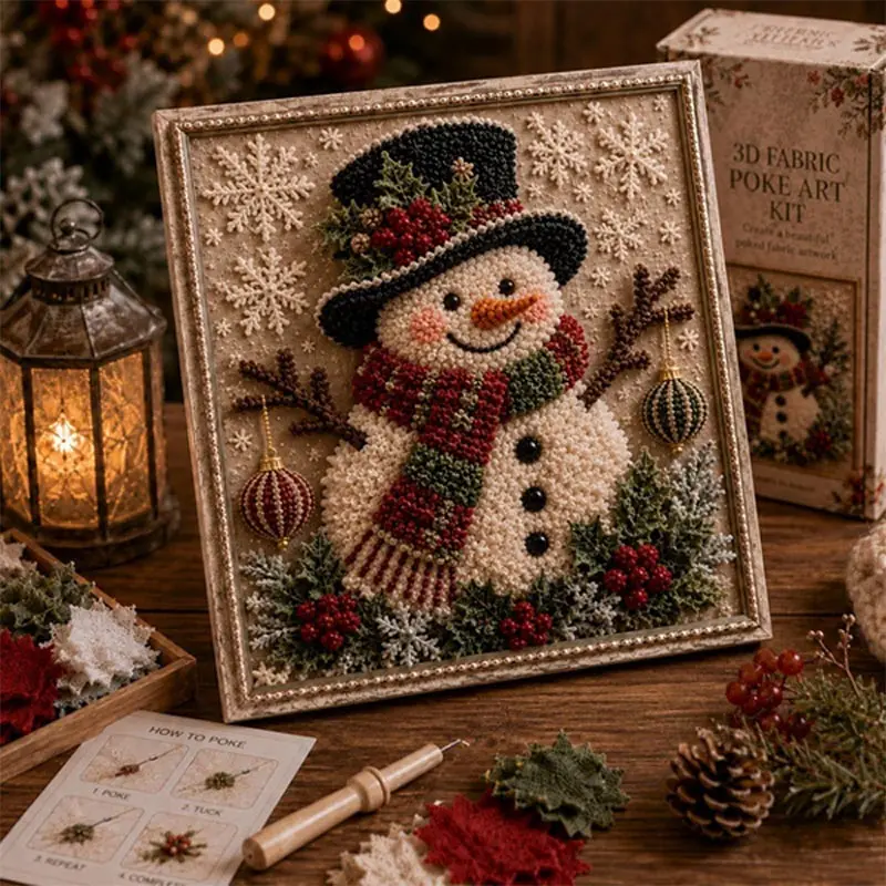 3D Weihnachts-Stoff-Poke-Art-Set, handgemachtes DIY-Stoff-Poke-Art-Set mit vorgeschnittenen Quadraten, Vintage-Handarbeit-Dekoration für Anfänger – Detail 6