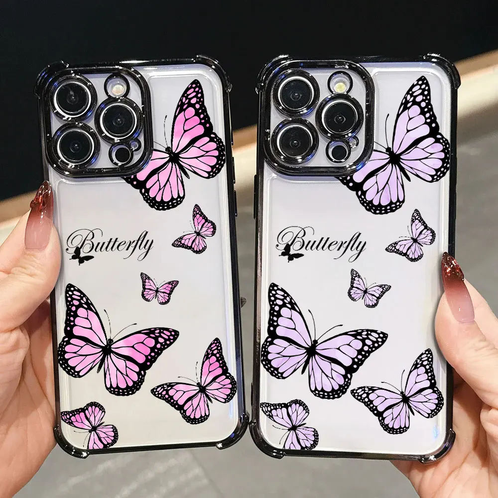 

Shockproof Case For Xiaomi Redmi 12C 13C 14C 15C 15A Note 15 14 Pro Plus 13 12 11 Pro 4G 5G Protection Soft Cover Pink Butterfly
