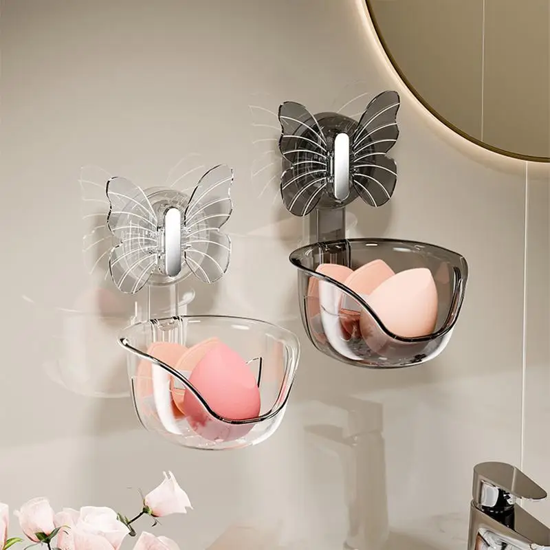 Makeup Sponge Holder Case Wall-Mounted Beauty Egg Container Clear Cosmetic Face Blender Display Stand Sponge Powder Puff Drying