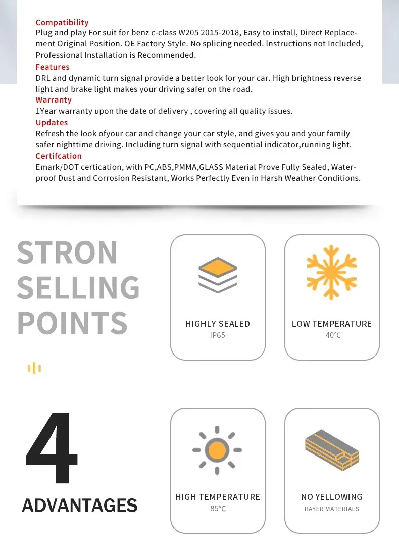 Lampu Belakang LED Tahun 2015-2018 untuk Mercedes Benz C Class W205 Lampu Upgrade dengan Desain M4 GTS