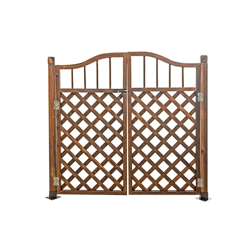 Outdoor anticorrosive wooden arch solid wood courtyard garden door retro fence grid wooden door fence double open and close the