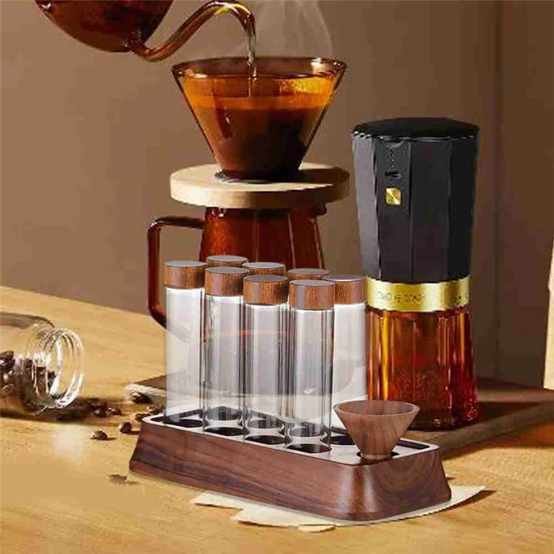 AB46-1 pezzi Tubo di vetro per chicchi di caffè con strumenti in legno Tubi in bottiglia Conservazione dei cereali Contenitori ermetici sigillati in legno