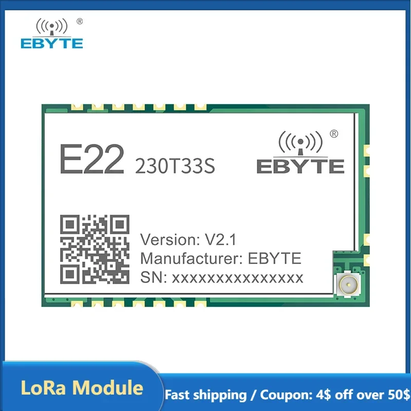 LoRa Module 230MHz 33dBm EBYTE E22-230T33S IPEX Stamp Hole Wireless Serial Module SMD Relay Networking RSSI 12KM