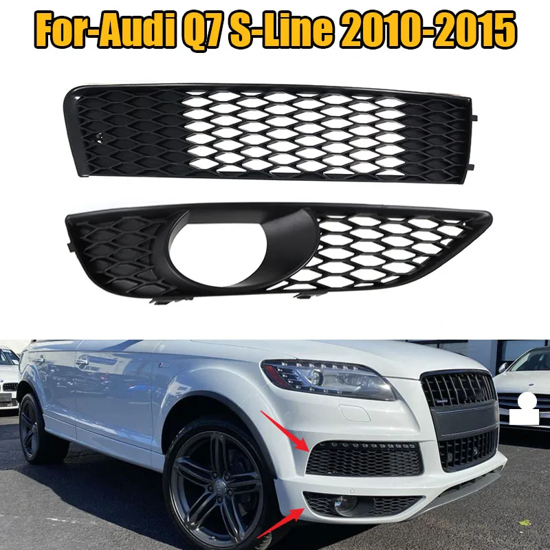 

4L0807697B 4L0807698B ABS Front Bumper Lower Upper Mesh Grille Fog Light Bezel Fog Lamp Cover For-Audi Q7 S-Line 2010-2015