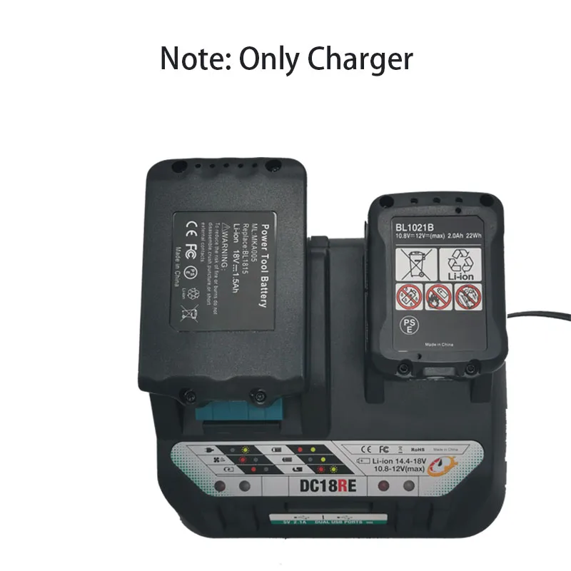 DC18RE Lithium Battery Charger with Fan Fast Two-Slot Charger for Makita 10.8-18V Li-ion Battery Power Tools BL1830 BL1430