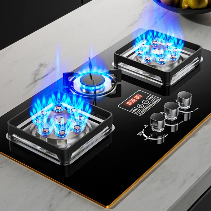 7.2KW Gas Stove Household Three Stove Timing Table Embedded Dual-purpose Natural Gas Liquefied Fire Gas Stove