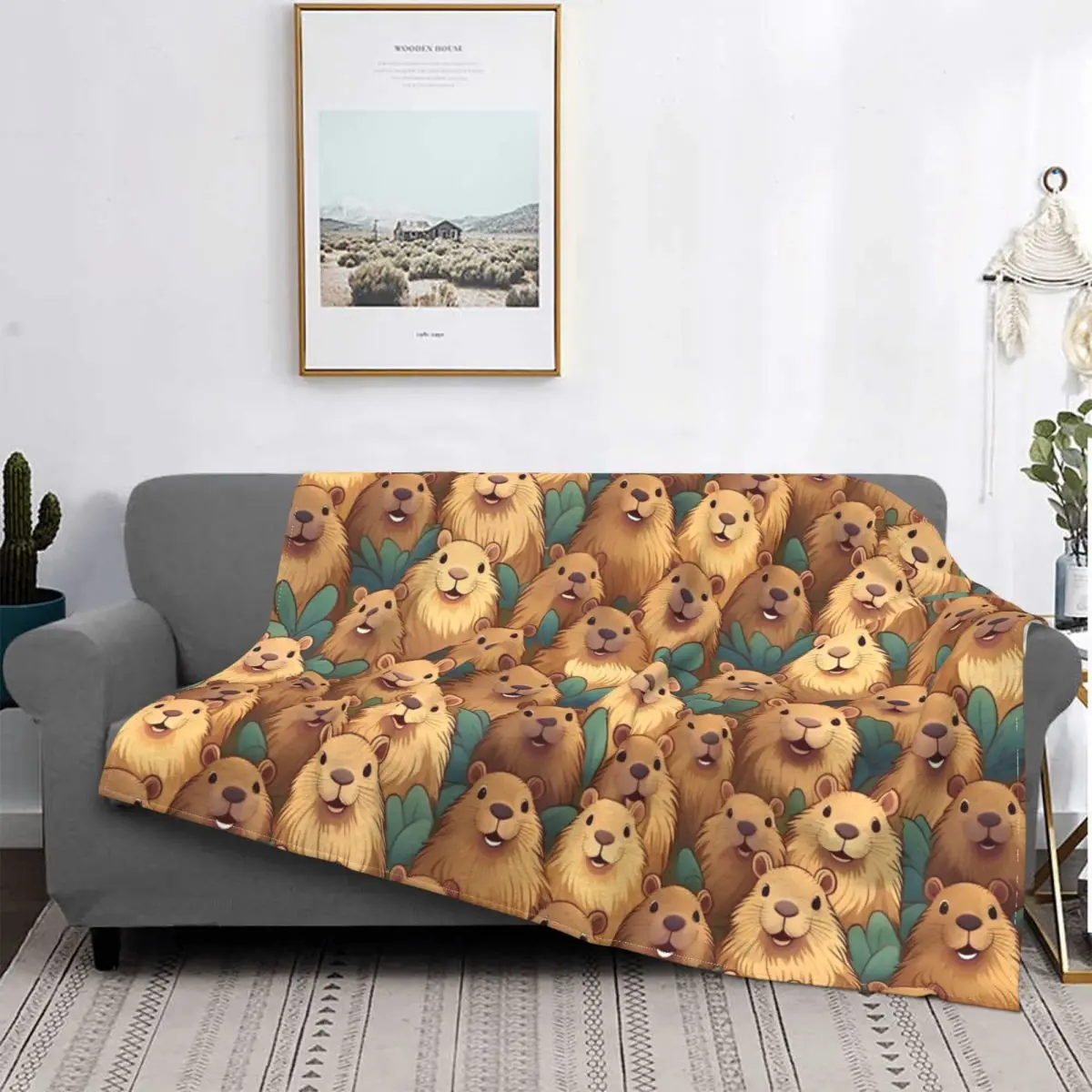 

Kawaii Capybara Pattern Blanket Flannel Print Multi-function Super Soft Throw Blankets for Home Couch Bedspreads