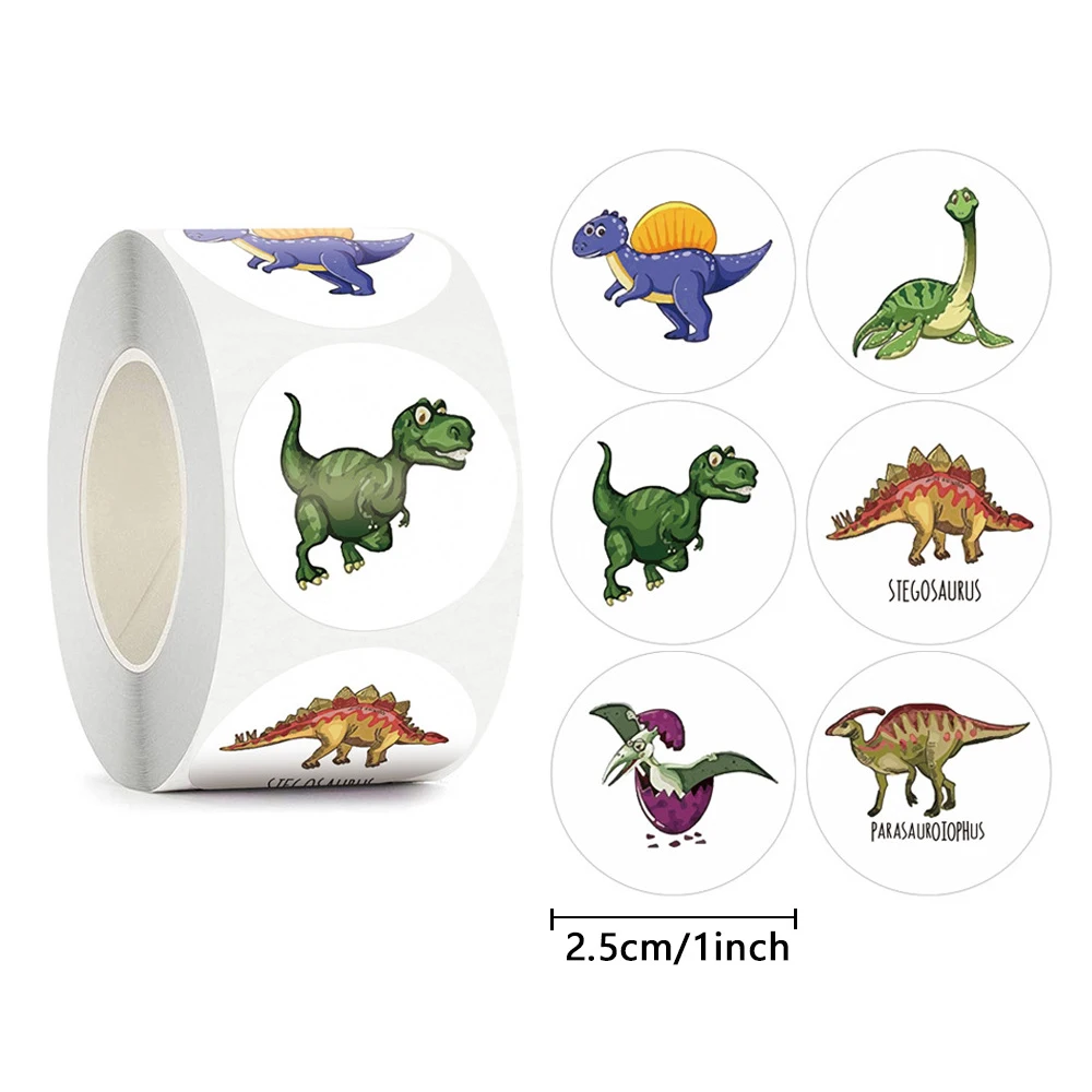

500pcs/roll Cute Cartoon Dinosaur Stickers Funny Sealing Label Decals Decoration Notebook Phone Luggage Kids Reward Sticker Gift