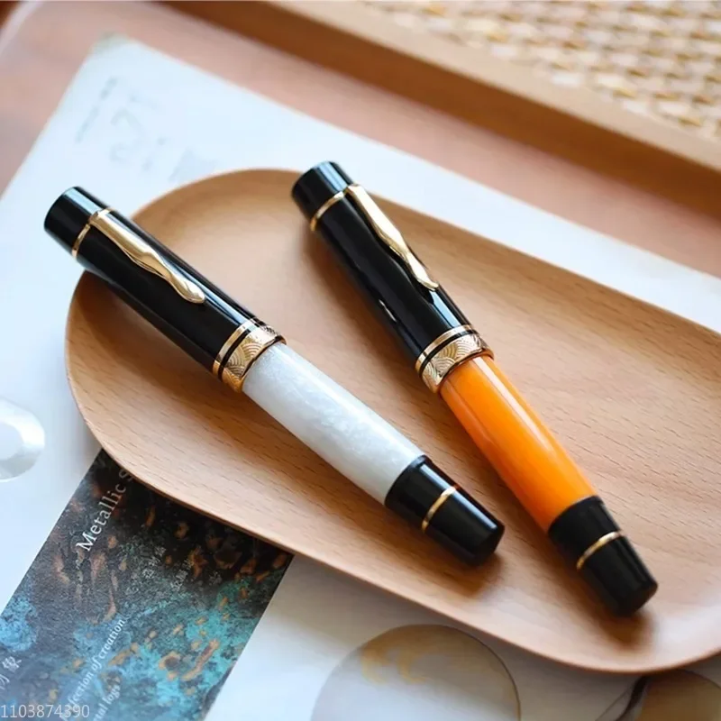 Imagem -02 - Majohn Grande All Copper Piston Fountain Pen Caneta de Tinta para Escritório e Escola Escrita Suave Resina Laranja Branco No.6 ef f m Nib P139 P139 Novo