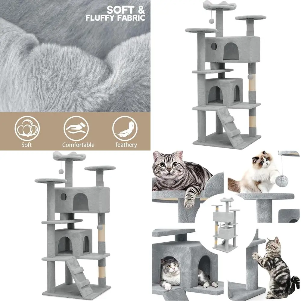 

54-Inch Multi-Level Cat Tower with Sisal Posts, Indoor Condo for Cats, Pet Activity Center