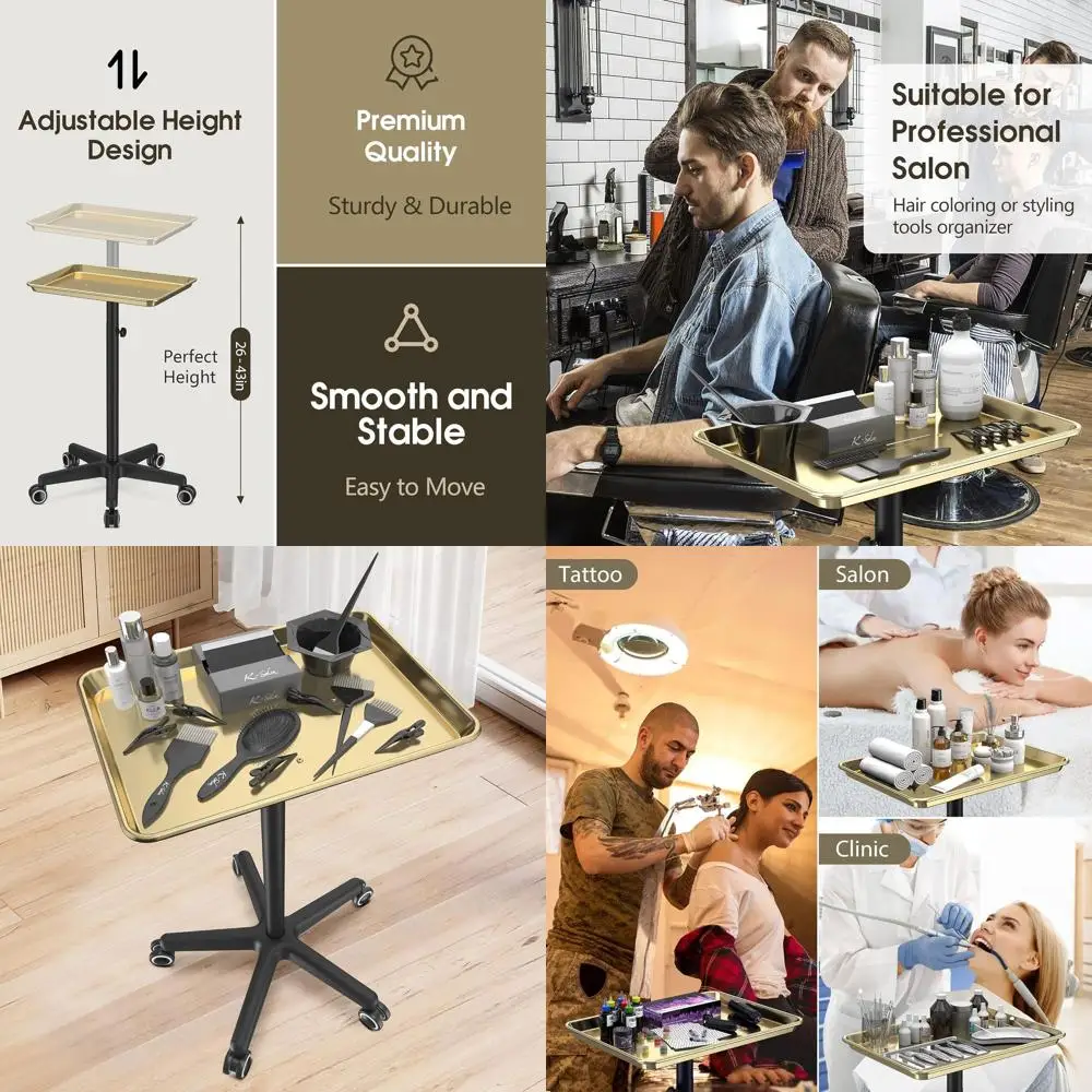 

Gold Rolling Tray Cart for Tattoo and Hair Styling Stations