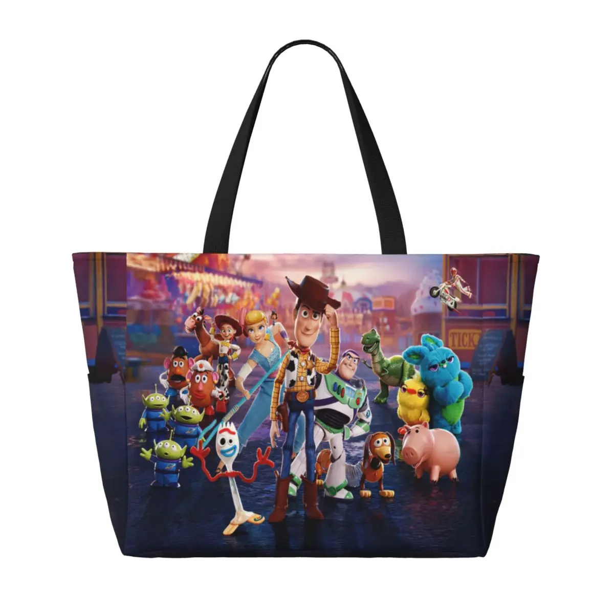 Custom Woody And Forky Toy Story Grocery Shopping Tote Bag Women Big Capacity Cartoon Gym Beach Travel Bags