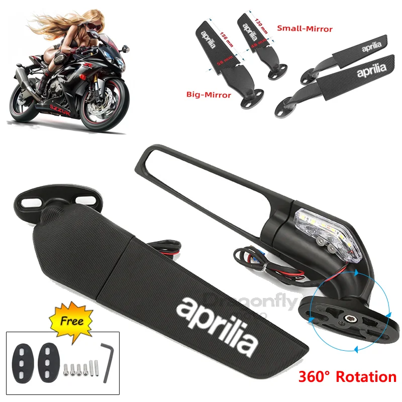 

Motorcycle Wing Mirrors For Aprilia GPR250R APR250 rs660 RS125 RS250 Adjustable Rotating Rearview Side Mirror WITH LOGO