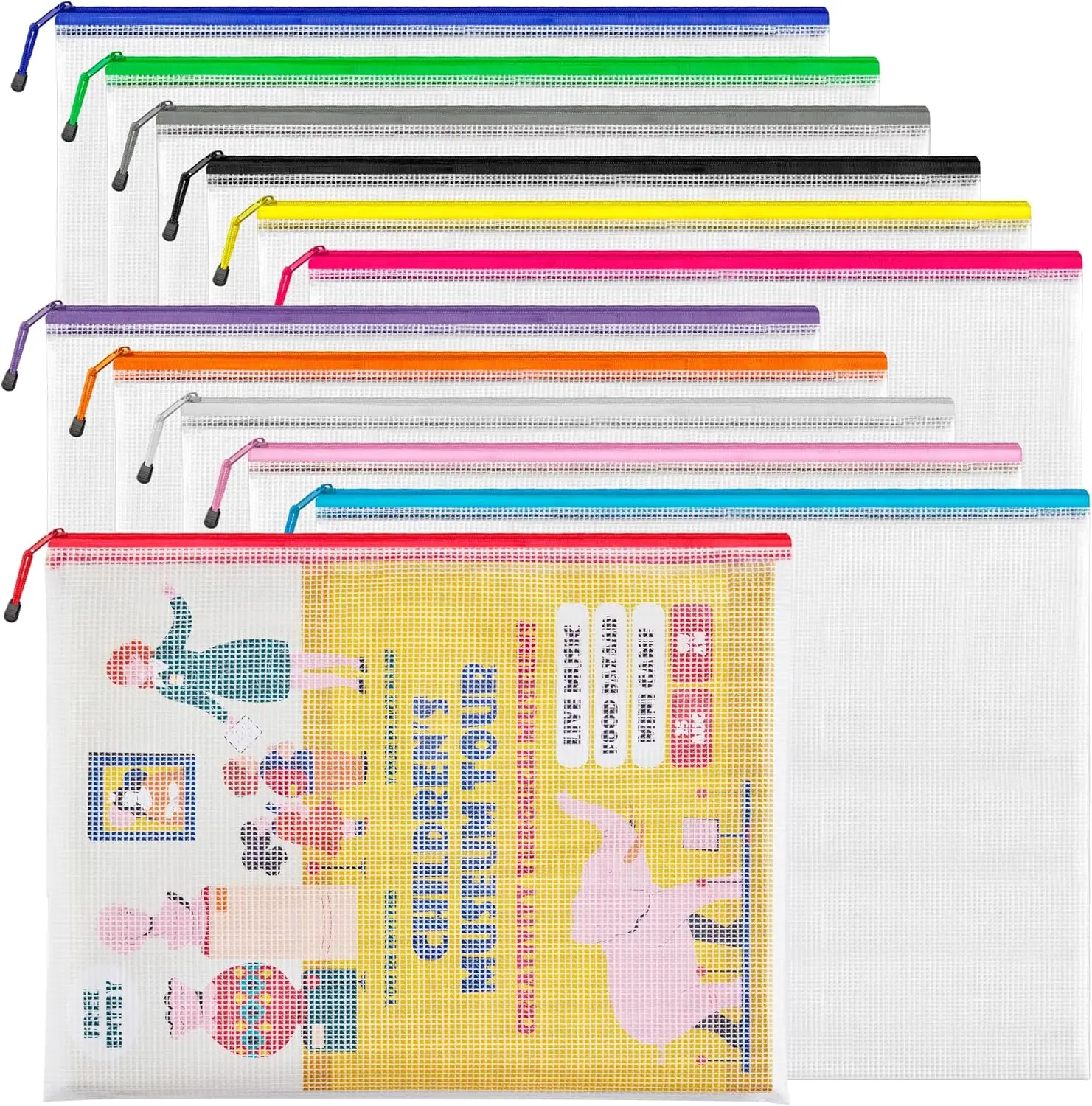 

A3 Mesh Zipper Pouch, 12 Colors Extra Large Waterproof Bags for Office, School, Travel & Craft Projects