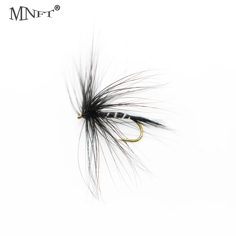 MNFT 10Pcs 10# Fishing Flies Black Zebra Mosquito Fly Trout Fishing Dry Flies Fly Fishing Bait Lures