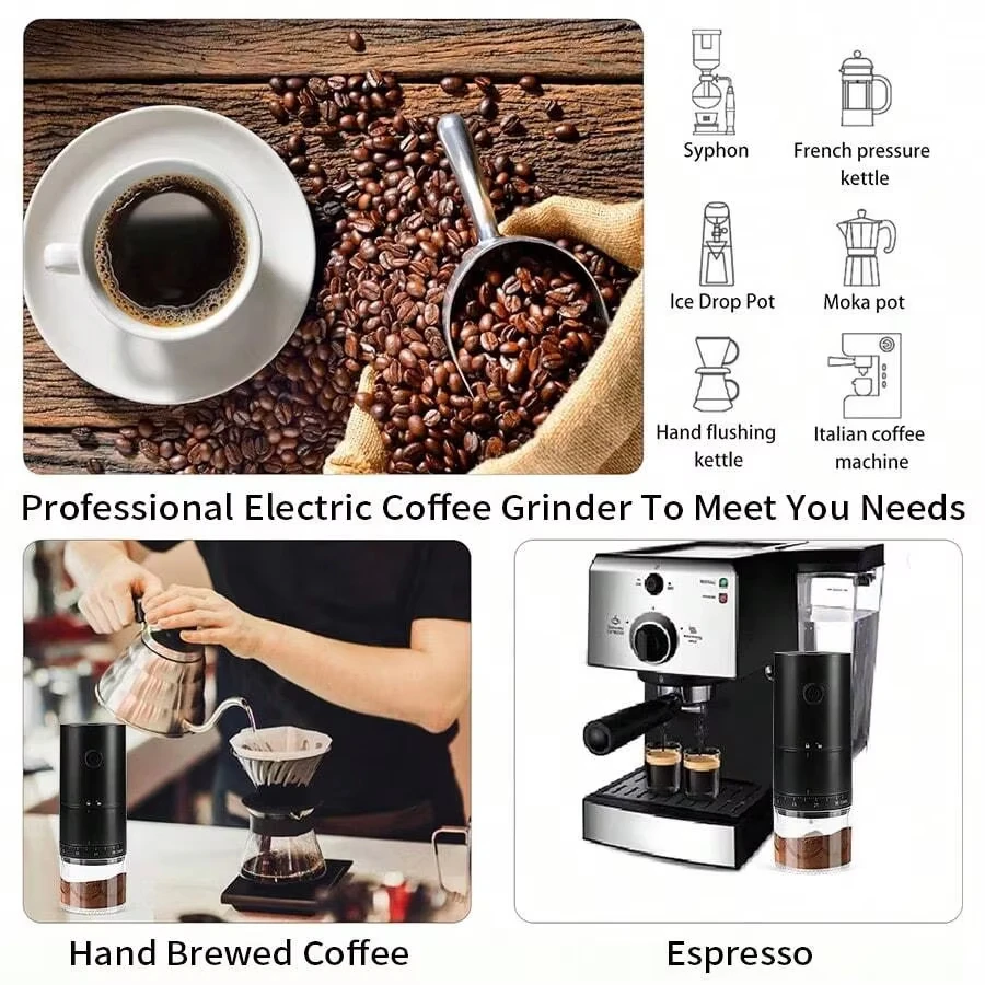 New 1500mAh Electric Coffee Grinder Externally Adjustable Type-C Charging Coffee Burr Grinder Bean Grinding Machine Coffee Maker