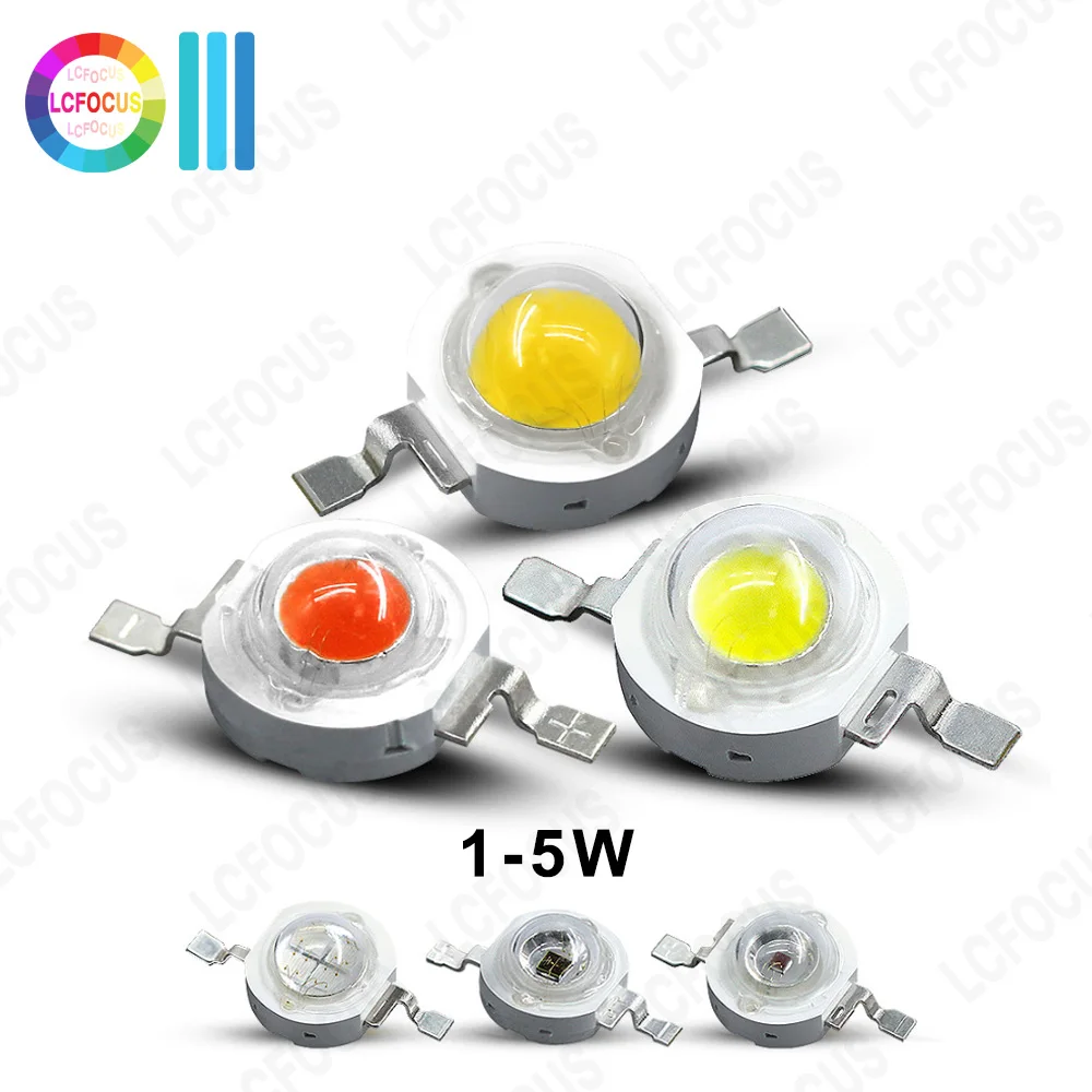 10pcs 1W 3W 5W LED Chip Warm Natural Cold White UV Orange Red Green Blue Yellow Amber COB Plant Grow Lamp Emitter Diode Bead