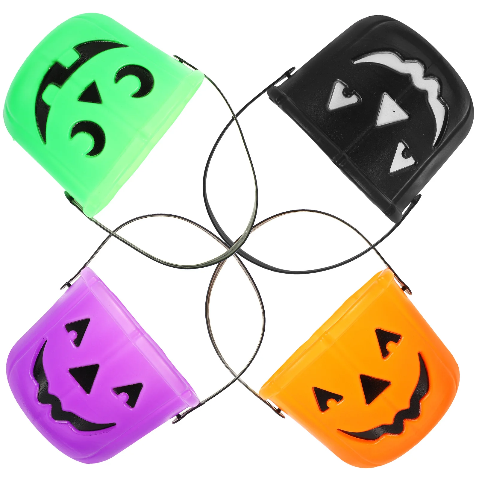 

4Pcs Halloween Pumpkin Candy Buckets Lightweight Plastic Buckets Portable Handles Trick-Or-Treat Party Favor Basket