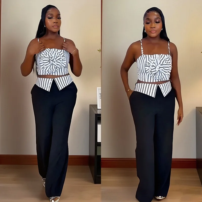 

2 Piece African Clothes for Women Summer Sexy African Sleeveless Top Long Pant Matching Sets Dashiki African Clothing Outfits