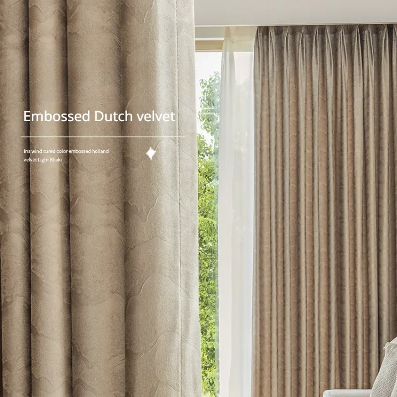 Luxury Modern Simple Curtains for Living Room Bedroom Milk Tea Curtain Blackout Dutch Velvet Curtain Tulle Home Curtain Custom