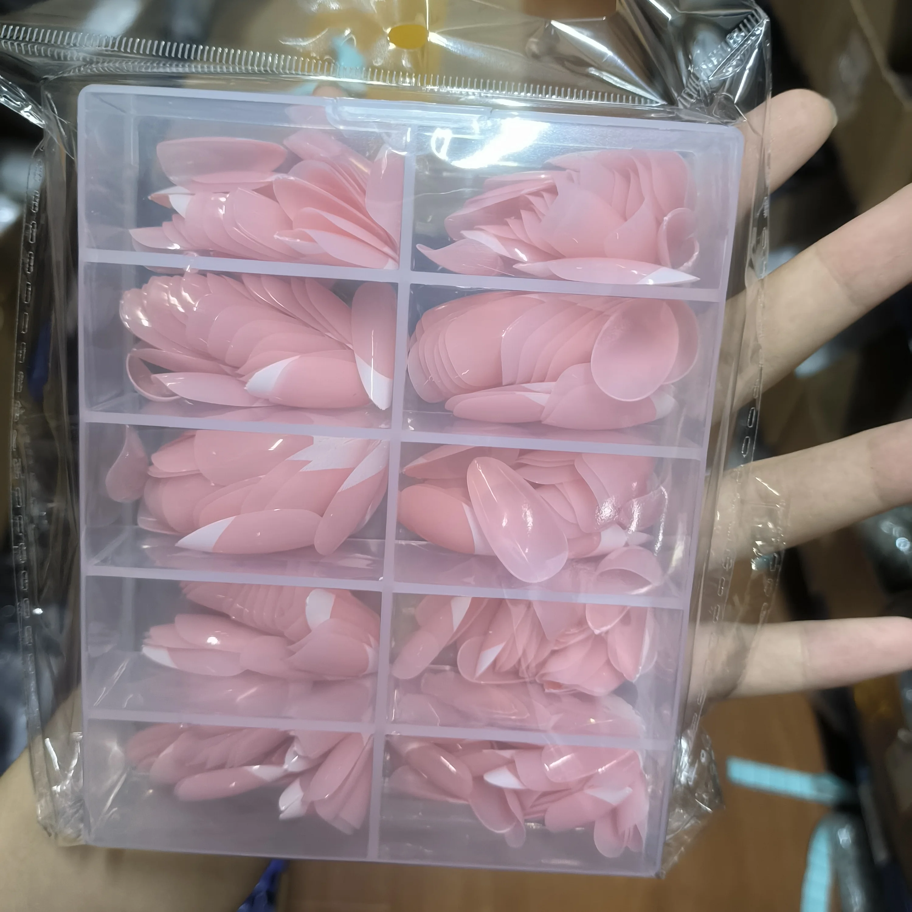 360/150 قطعة أظافر صناعية من اللوز المتوسط الفرنسي حافة بيضاء اضغط على الأظافر أطراف أصابع كاذبة وردية بسيطة لتاريخ المهرجان ملابس يومية 1 #1