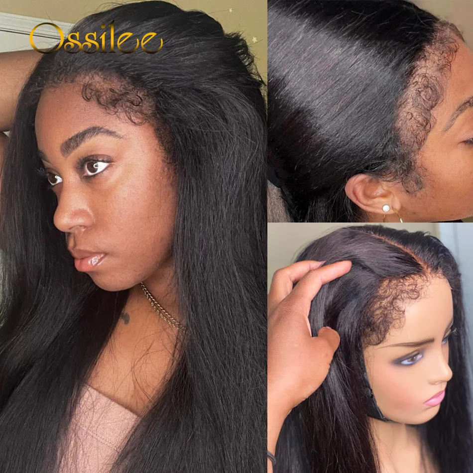 

4C Hairline Straight Lace Front Wig Kinky Edges Natural Hairline 13x4 13x6 HD Lace Frontal Wig Human Hair Pre Plucked Ossilee