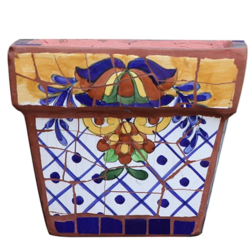 Creative classic Mexican green plant flower pot square pot with holes, painted ceramic mosaic process