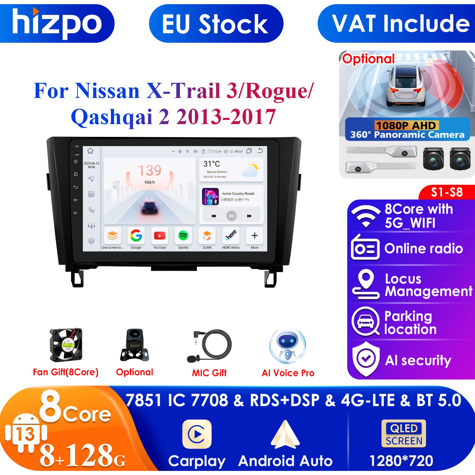 7862 Screen 2din Android Car Radio Multimedia Video Player for Nissan Qashqai J11 X-Trail 3 T32 2013-2017 GPS Carplay Auto 4G PC