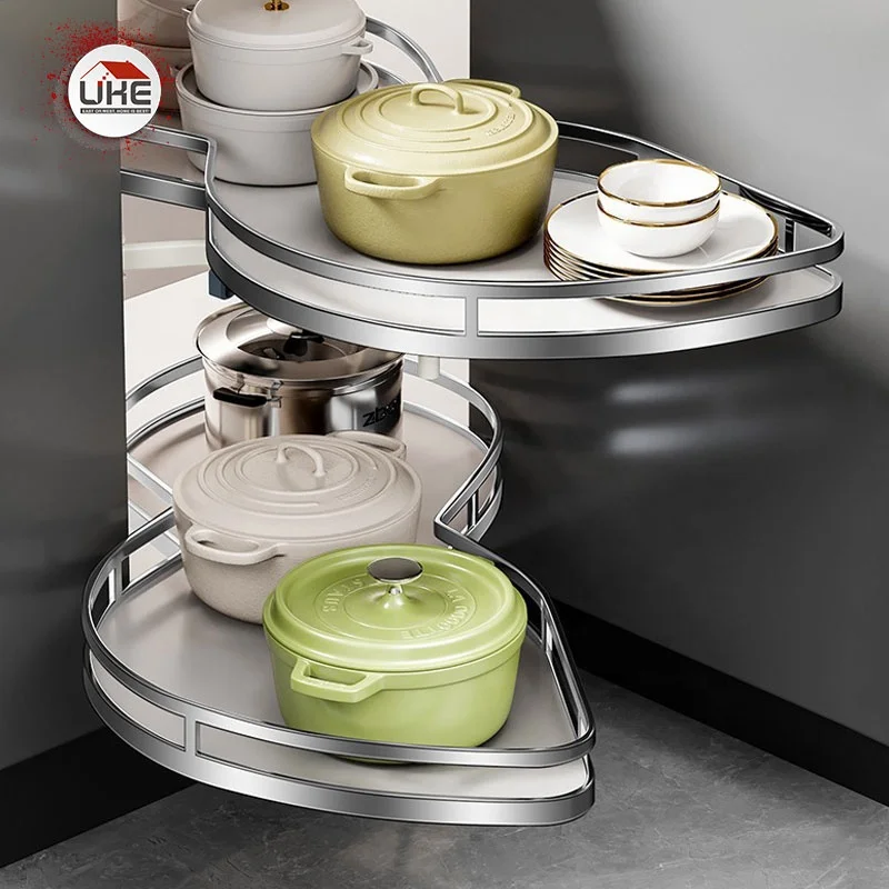 Kitchen Cabinet Blind Corner Pull Out Organizer 2 Tiers Swing Tray Soft Close Revolving Basket Drawer Accessories