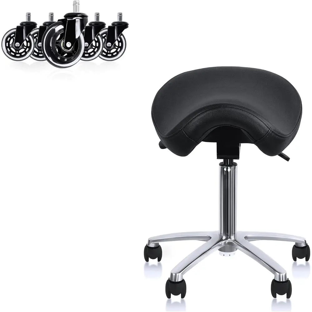 Ergonomic PU Leather Swivel Office Chair with Adjustable Height, Padded Seat, Ideal for Medical and Dental Settings, Black with