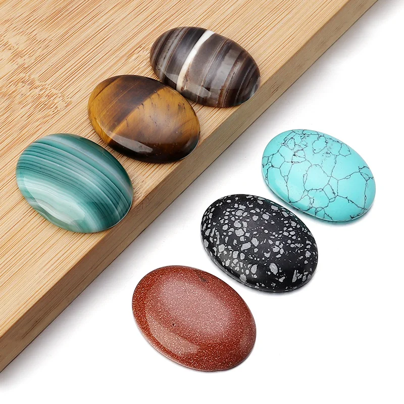 2-10Pcs/Lot Colorful Natural Stone Loose Beads Oval Shape Flat Base Cabochon For DIY Crafts Ornament Handmade Making Accessories