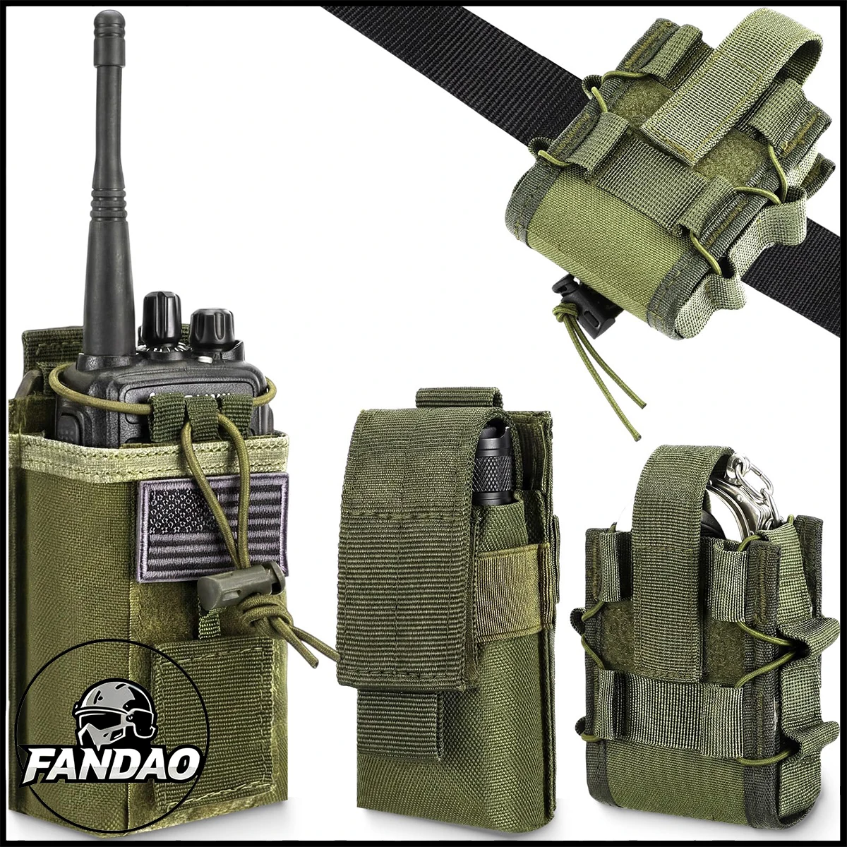 

3 Pcs Tactical Molle Utility Pouch with Handcuff Holster Radio Holster Holder Case Flashlight Pouches for Duty Belt/Police Vest