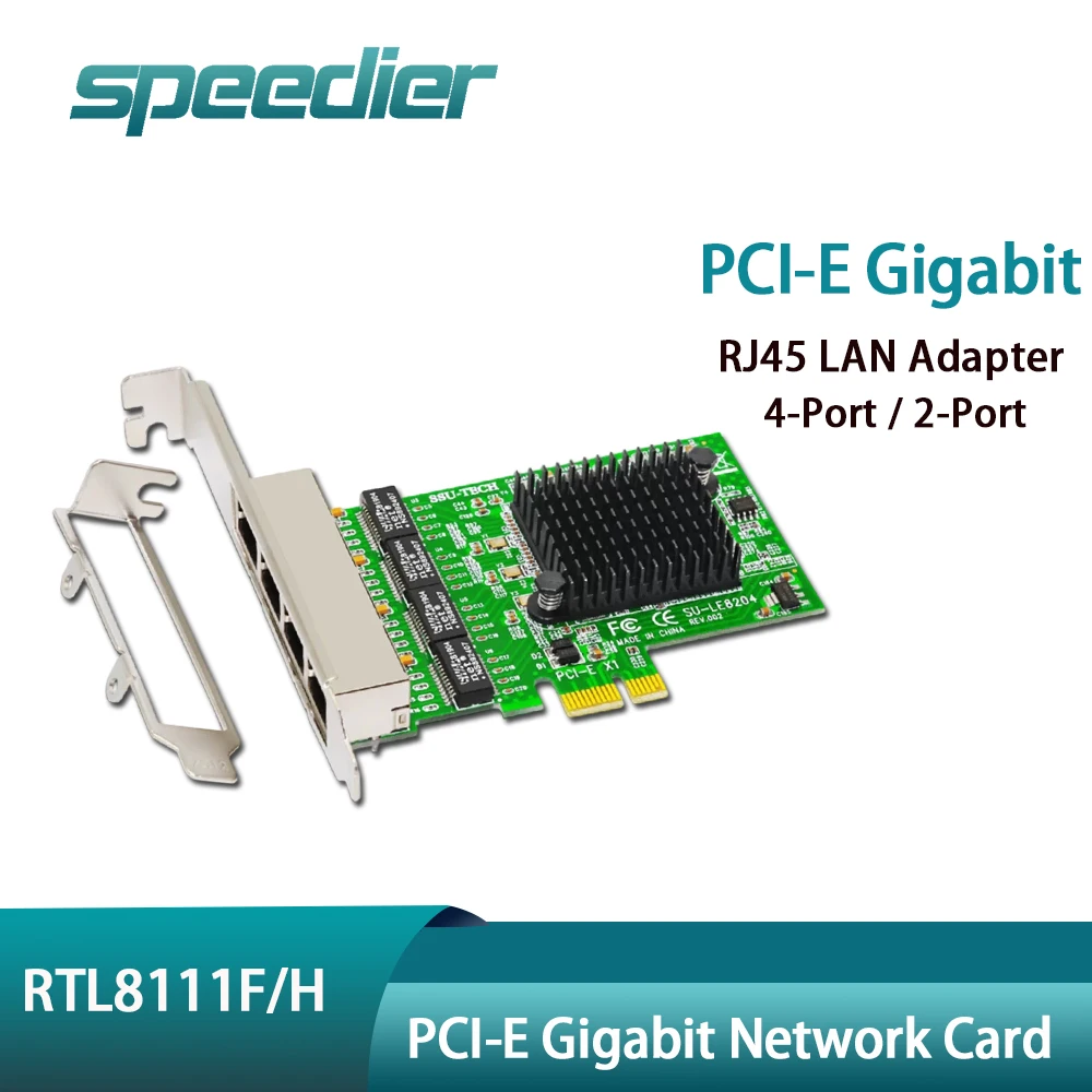 PCIE Gigabit Ethernet Card RTL8111F/RTL8111H Chip 4‑Port/2‑Port RJ45 LAN Adapter 10/100/1000Mbps for PC Server Soft Router NIC
