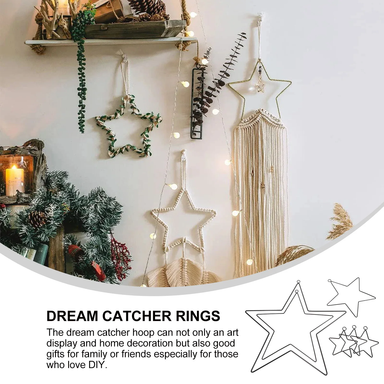 Anillos de Metal en forma de estrella, atrapasueños, aros DIY, marcos artesanales de hierro para coronas, decoración del hogar, proyectos artísticos hechos a mano, 6 uds.